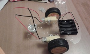 2 wheel drive robot kit assembled with battery box attached