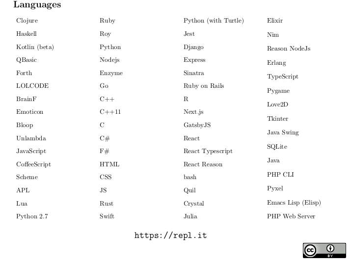 repl.it languages